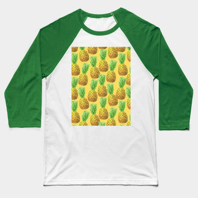 Pineapple watercolor pattern Baseball T-Shirt by katerinamk